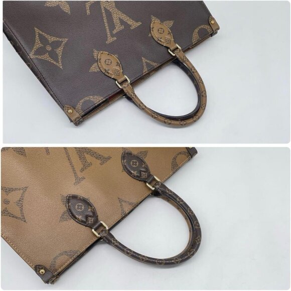 Authentic Louis Vuitton On The Go Tote Reverse Monogram Giant MM Brown Tan LV - Picture 9 of 15